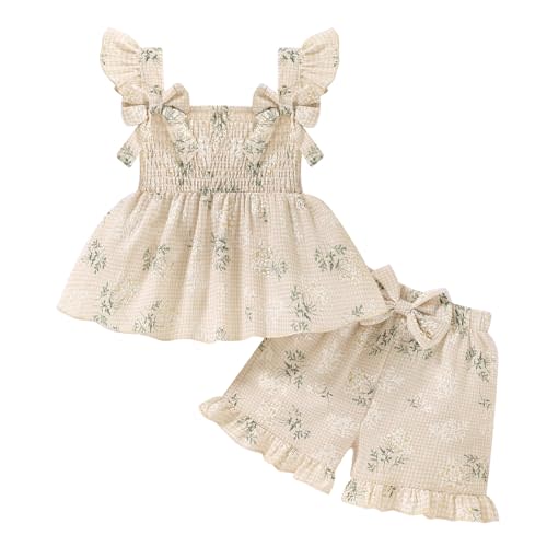 YOUNGER TREE Toddler Girl Clothes Baby Girls Ruffle Sleeveless Bowknot Dress Tops Shorts Set Cute Summer Kids Outfits