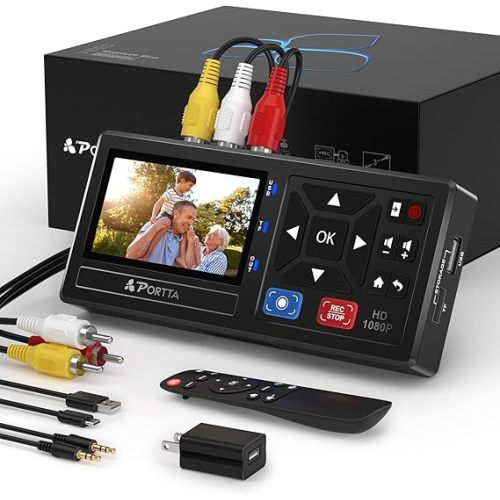 Portta VHS to Digital Converter, Video to Digital Recorder with Remote, Compatible with VHS, VCR, DVR, DVD, Hi8, Mini DV, Gaming Consoles (VCR, VHS/DVD Player, Camcorder Required)