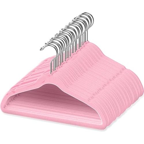 50 Premium Baby Velvet Hangers - 11.8 Inches Non-Slip & Ultra-Slim Baby Hangers for Space-Saving & Children Clothes - 360 Swivel Hook, Strong & Durable Infant & Toddler Clothes Hanger - Pink