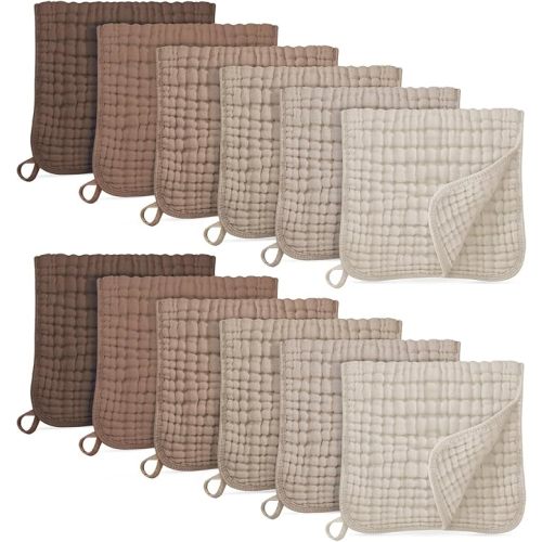Unnivoll Muslin Burp Cloths for Baby 100% Cotton Burping Cloths for Boys Girls Large 20''X10'' Extra Soft and Absorbent 12 Pack - Gradient Coffee