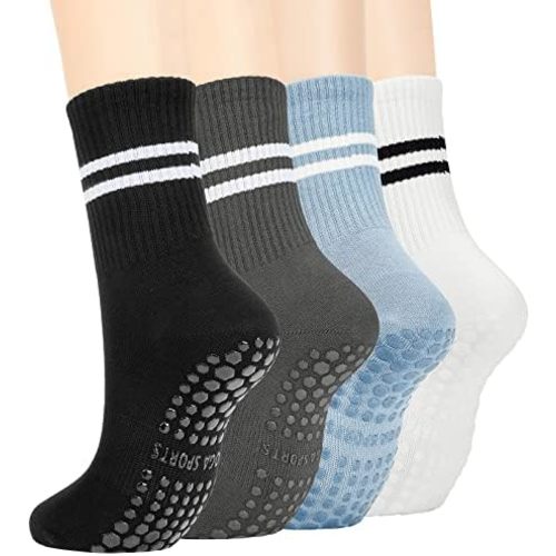 American Trends Pilates Socks for Women - Grip Socks, Non Slip Crew Gripper Socks, Grippy Socks for Yoga, Barre, Hospital