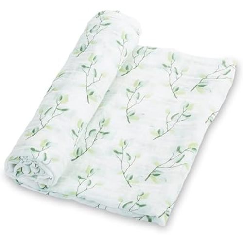 LollyBanks Muslin Swaddle Blankets for Girls, Large 47 x 47 Inches Soft Swaddles for Newborns, Breathable and Lightweight 100% Cotton Baby Blanket, Baby Essentials, Registry (Eucalyptus Print)