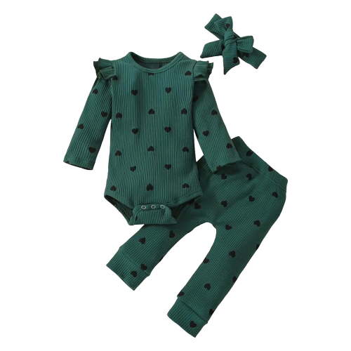 BLVB Newborn Baby Girl Clothes Ruffle Long Sleeve Romper Tops Pants Headband Infant Cute Heart Print Fall Outfits