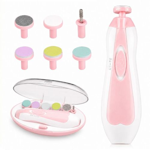 Baby Electric Nail Trimmer Kit with Light, Quiet Operation, 6 Interchangeable Heads for Gentle Precise Baby Nail Care and Polishing Baby Nail Trimmer