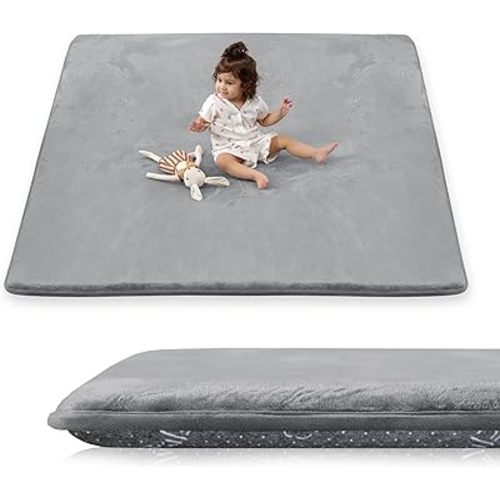 1.5" Thick Baby Play Mat for Floor, 50x50 Playpen Mat, Pro Soft Flannel Foam Mats Toddler Infant Kids Crawling for Nursery Rug Playroom Living Room Waterproof Easy Care Non-Slip (Dark Grey)