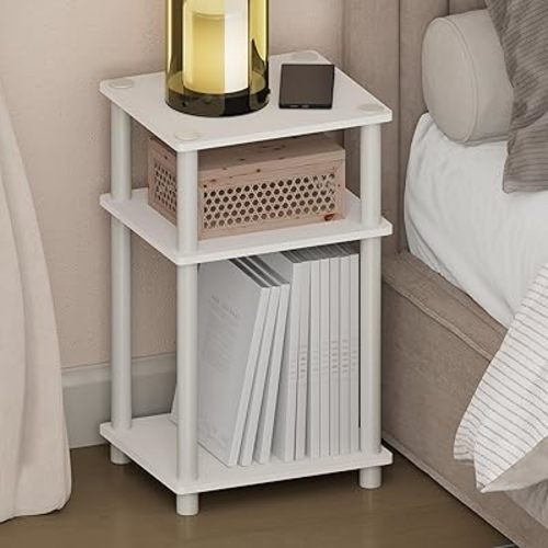 Furinno Just Turn-N-Tube Open Storage Nightstand, 1 Pack, 3-Tier, White/White