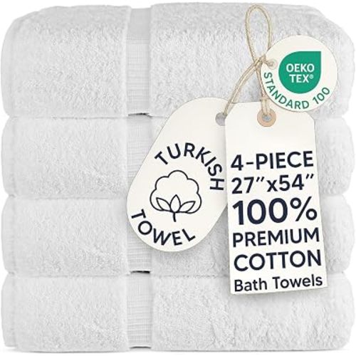Chakir Turkish Linens 100% Cotton 4-Pack Bath Towels 27x54, White