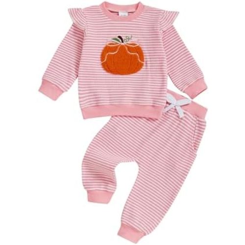 Toddler Baby Girl Fall Clothes Stripe Long Sleeve Duck Goose Embroidery Sweatshirt Pants 2Pcs Set Cute Outfit