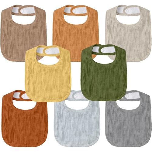 GLLQUEN BABY Muslin Drool Bibs for Boys Girls 8 Pack, Adjustable Baby Bibs for Drooling and Teething, Soft Cotton Baby Bandana Bib for Newborn Feeding Essentials (Green)