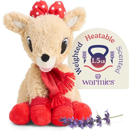 warmies Microwavable & Weighted Stuffed Animals, Clarice with Scarf - Heated Stuffed Animal Plushie for Warmth & Comfort - Christmas Winter Soft Plush Toys for Children (Boys, Girls, Babies & Toddler)