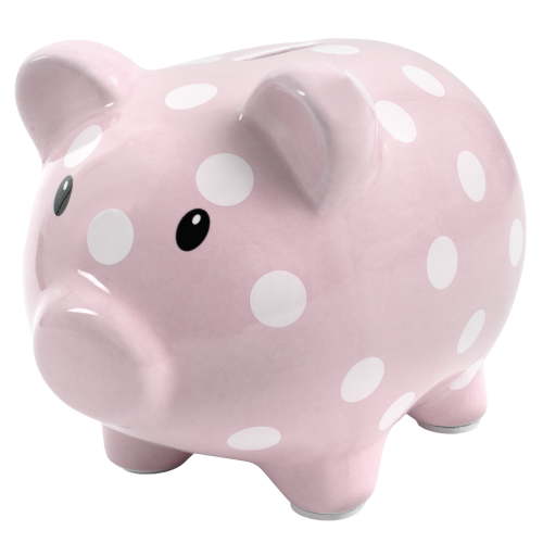 Baby Essentials My First Piggy Bank for Newborns, Infants and Toddlers in Pink & White Polka Dots