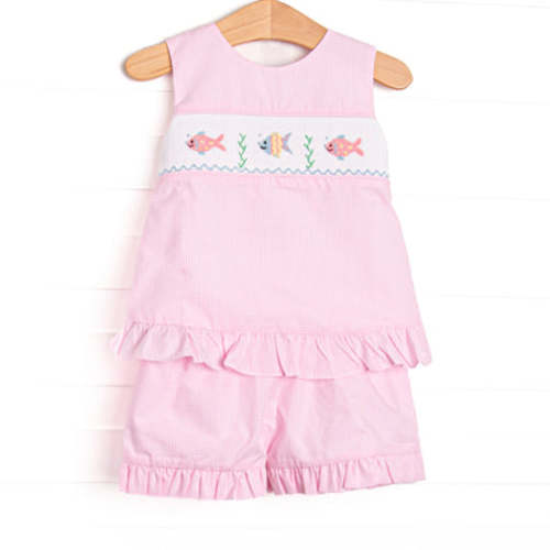 Bubble Besties Smocked Ruffle Short Set, Pink – Stitchy Fish