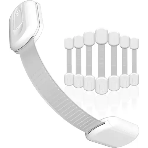 SKYLA HOMES Child Safety Cabinet Locks, White, 8 Pack | ABS and TPE adhesive latches for cabinets, drawers, ovens and toilet seats; no screws or magnets needed
