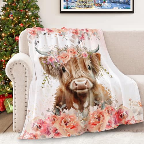 Fihevur Highland Cow Blanket for Girls, Kids Highland Cow Throw Blanket for Couch Bed Room Decor, Gift for Girls 40 "x 50"