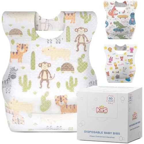 KIIS Disposable Baby Bibs for Baby Boys and Girls - Individually Packaged - Hygienic, Soft and Leakproof (20 PCS / 60 PCS)