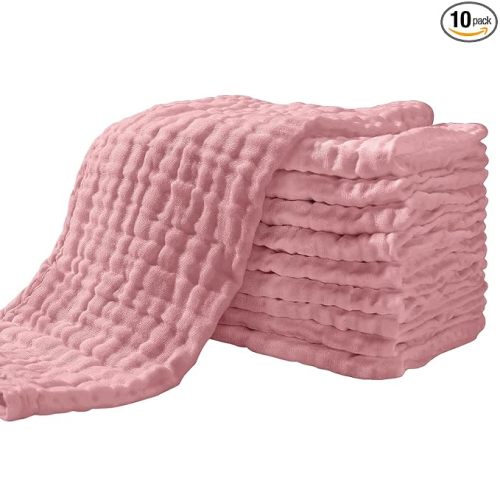 Yoofoss Muslin Burp Cloths for Baby 10 Pack 100% Cotton Baby Washcloths for Boys Girls Large 20''X10'' Super Soft and Absorbent Bean Paste