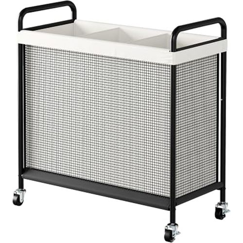 WOWLIVE Laundry Hamper 3 Section, 120L Rolling Laundry Basket with wheels and Removable Liner Bag, Laundry Sorter with Metal Handle, Large Clothes Hamper for Laundry Room, Bathroom and Dorm, Beige