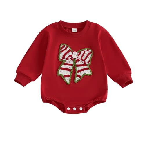 LYSINK My First Christmas Baby Girl Christmas Outfit Newborn Bow Sweatshirt Bubble Romper Onesie Bodysuit Infant Fall Clothes