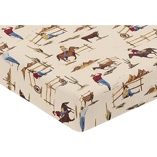 Sweet Jojo Designs Muslin Crib Sheets (Western Cowboy) for Baby Boys, Infant Nursery, Toddler Room - 100% Cotton Fitted Sheet Standard Size (Brown Wild West, Southern Charm, Country, South Horse, Cow)