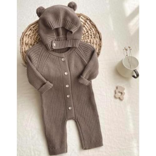 Baby Knitted One Piece Suit (Brown, 3-6 Months)