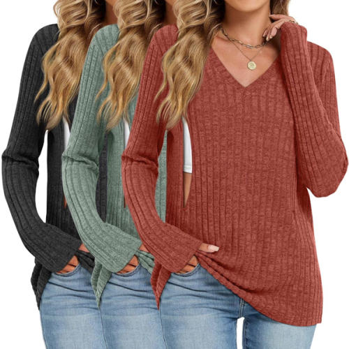 Oakgarden 3 Pack Women's Maternity Nursing Tops, V Neck Breastfeeding Sweaters Long Sleeve Hidden Zipper Shirts