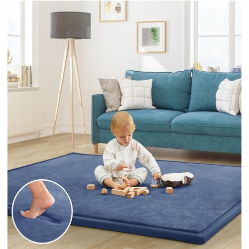 Baby Play Mat for Floor Tummy Time Mat Nursery Rug Muscle Mat Area Rug Playroom Rug Tatami Mat 6'7"x4'11" Memory Foam 1.3" Thick Crawling Mat for Babies,Toddlers, Infants, Kids,Floor Mat(Blue)