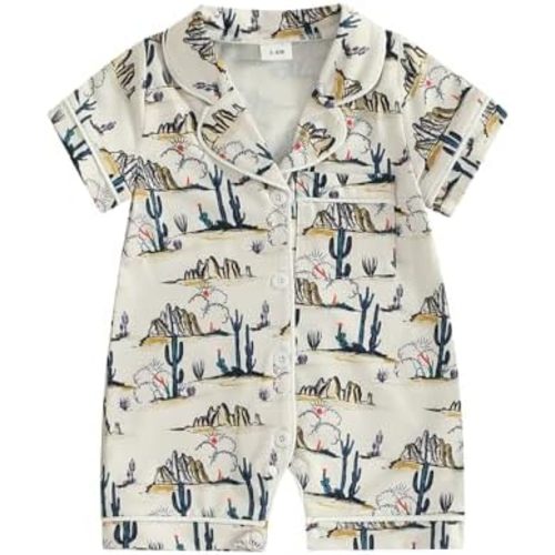 Newborn Summer Pajamas Baby Boy Girl Button Down Romper Cute Infant Sleepwear One-Piece Pjs
