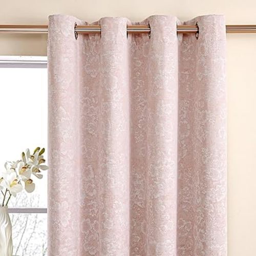 Dusty Pink Floral Jacquard Blackout Curtains 84 Inch Length 2 Panels, Chenille Heavyweight Window Drapes, Thermal Insulated 95% Room Darkening Grommet Curtains for 52" W x 84" L inch