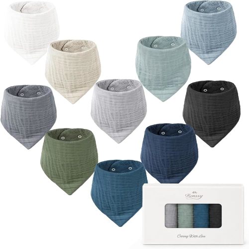 Konssy 10 Pack Baby Muslin Bandana Bibs for Drooling and Teething