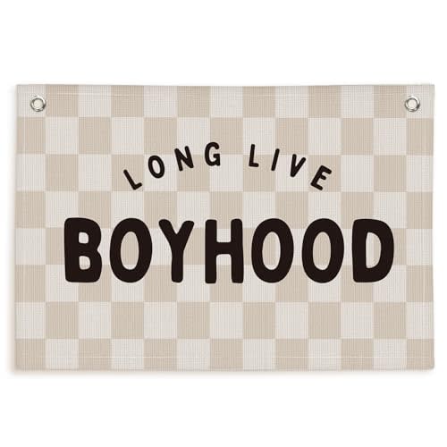 Lacama Long Live Boyhood Boys Room Decor, Linen Banner Wall Hanging Banner Flag Decor for Toddler Boy Room Nursery, Wall Hanging Flag 30x20 Inch