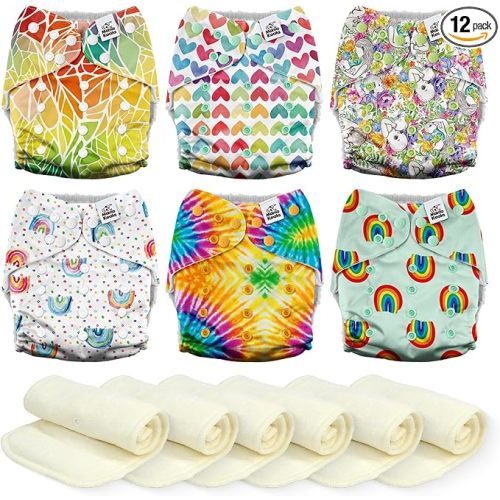 Mama Koala 3.0 Cloth Diapers for Babies, 6 Pack One Size Washable and Reusable Pocket Diapers for Newborns and Toddlers (Rainbow and Love)