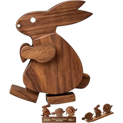 Handmade Walking Wooden Animals, Educational Rabbit Elephant & Turtle Statue Ornaments Mechanical Kinetic Ramps Walker 2026 Animal Figurines Balance Sculpture Fun Science Gift(Rabbit)