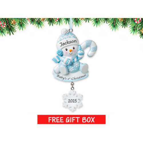 Baby's First Christmas Ornament 2025, Baby's 1st Christmas Ornament, Personalized Snowman Baby Boy Ornament,Newborn Baby Ornament, Xmas Gift