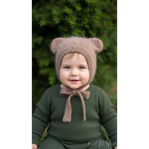 Alpaca Silk Baby Bear Bonnet - Handmade Knit Hat, Germany