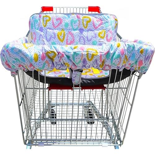2 in 1 Shopping Cart Cover&High Chair Cover for Restaurant Seat, Grocery Cart Cover for Baby Infant Toddler Girl/Boy Reversible, Machine Washable (Colorful Heart)