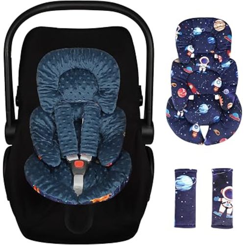 SWESEN Infant Car Seat Insert with 2 Strap Pads, Super Soft Carseat Head and Body Support for Baby Boys and Girls, Reversible Newborn Car Seat Insert Cushion for Strollers, Bouncers, Space