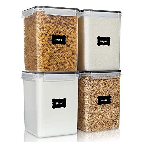 Vtopmart 5.2L Flour Sugar Storage Containers, 4 PCS, Black | For Bulk Flour and Sugar Storage, Airtight Seal, Multiple Sizes, BPA Free, Food Grade Material, Dishwasher Safe (Not Lids)