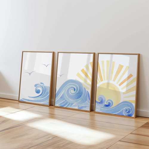 Watercolor Ocean Nursery Prints: Boho Coastal Wall Art (Digital Download)