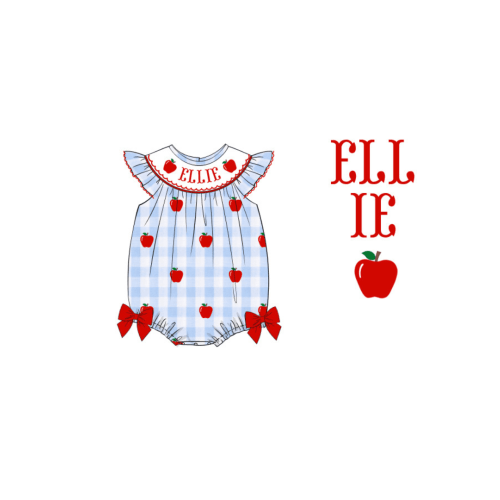 Pre-Order Custom Name Smocked Blue Gingham Apple Bubble