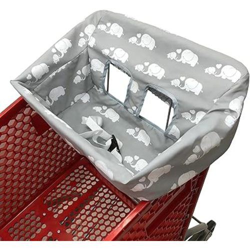 Portable Shopping Cart Cover, High Chair and Grocery Cart Covers for Babies, Kids, Infants & Toddlers, Attached Carry Bag (Simple White Elephant)