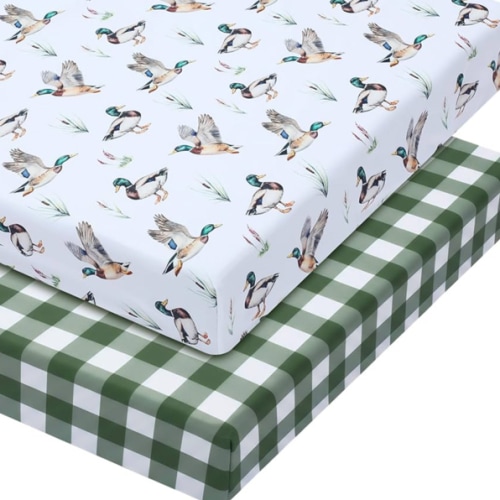 2 Pcs Mallard Duck Crib Sheet Set 52 x 28 x 8 Inches Baby Sheet Newborn Bedding Nursery Crib Sheets for Girl Boys Baby Gifts for Toddler Mattresses