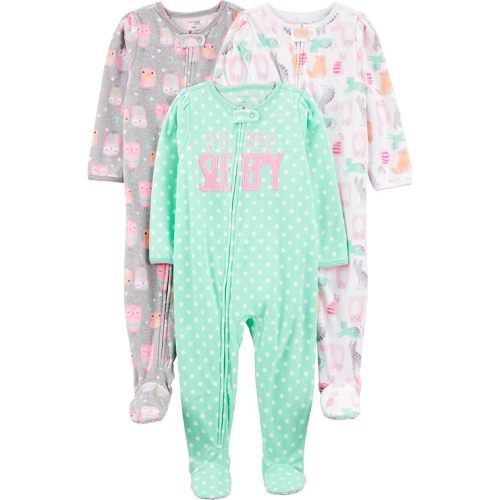 Simple Joys by Carter's Toddlers and Baby Girls' Loose-Fit Flame Resistant Fleece Footed Pajamas, Pack of 3