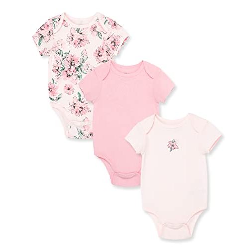 Little Me Clothes for Baby Girls’ 3-Pack 100% Cotton Bodysuits with Full Snap Closures, Baby Essentials, Newborn to 9 Months