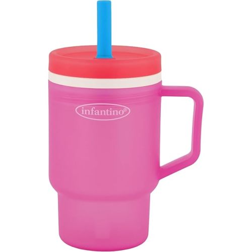 Infantino My 1st Tumbler, 10 Oz. Durable Plastic Sippy Cup with Straw & Handle, Spill-Resistant, for On-The-Go, BPA-Free Transition Baby Cup, Raspberry Cream