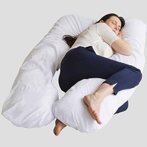 First Organic U-Shape Pregnancy Pillow for Sleeping with Natural Kapok Filling and GOTS Certified Cotton Cover. Nursing & Comfort Pillow for Maternity Support with Removable Cover Included!