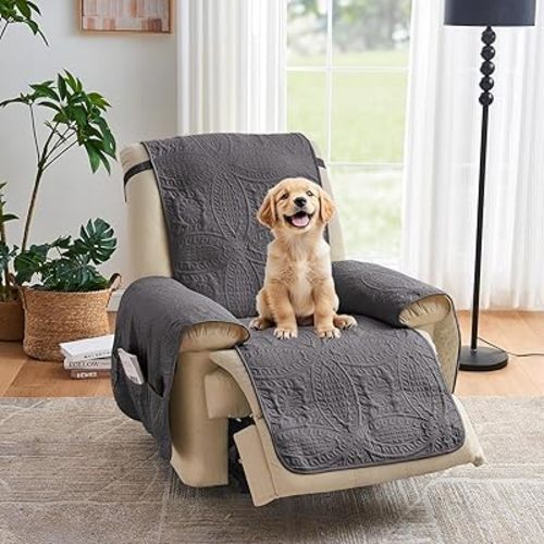 Quilted Recliner Chair Covers,Water-Repellent Recliner Slipcovers, Lazy Boy Recliner Cover Snug Fit, Pet Friendly Recliner Cover for Dogs Cats, Washable Couch Protector (Recliner 22", Gray)