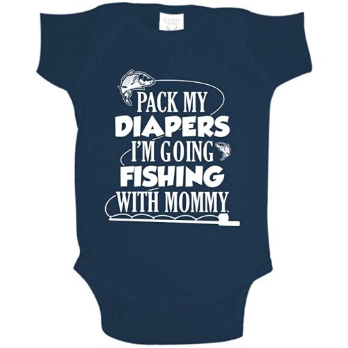 Pack My Diapers I'm Going Fishing with Mommy Baby One Piece or Toddler T-Shirt - Navy Blue