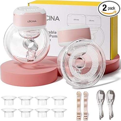 Wearable Breastfeeding Pump Hands Free of Long Battery Life, Portable Electric Breast Pump with 3 Modes and 9 Levels, LED Display, Anti-backflow, 16/18/20/22/24mm Flanges & Inserts, 2 Pack (Pink)