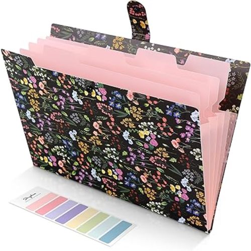 SKYDUE Organizador de archivos de acordeón, carpetas de archivos expansibles florales con 5 bolsillos, bonito organizador de documentos para almacenamiento de recibos de facturas de papel, oficina escolar y suministros de hospital, tamaño carta/A4, color 