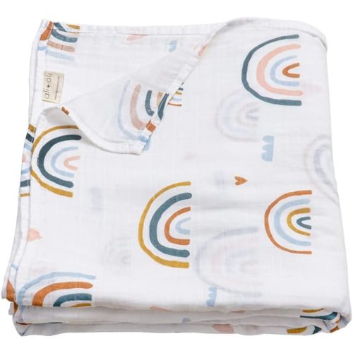 Ali+Oli Muslin Swaddle Blanket for Baby (Rainbow) Large 47" x 47" Soft Rayon Made from Bamboo & Organic Cotton, Machine Washable Receiving Blanket Wrap for Newborn to Toddler